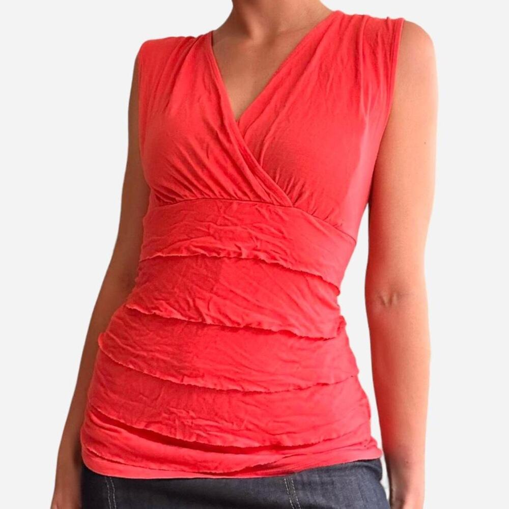 Ann Taylor tiered pink v neck top sleeveless ruffle - size medium